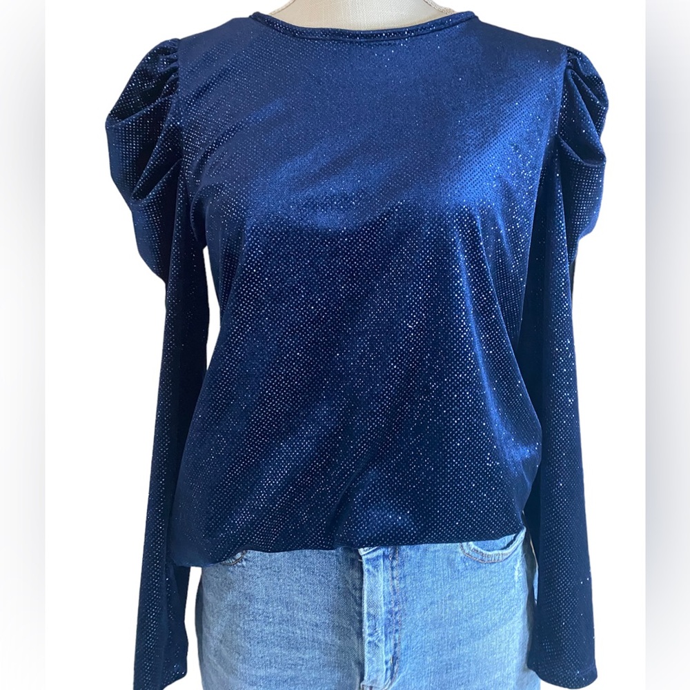 Anne Klein Velvet blue Top Blouse Size M